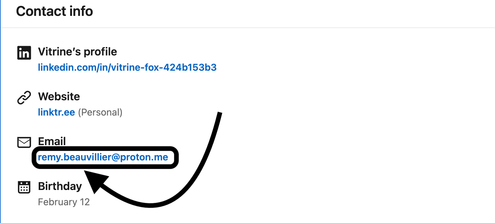 LinkedIn contact info showing Remy's email address