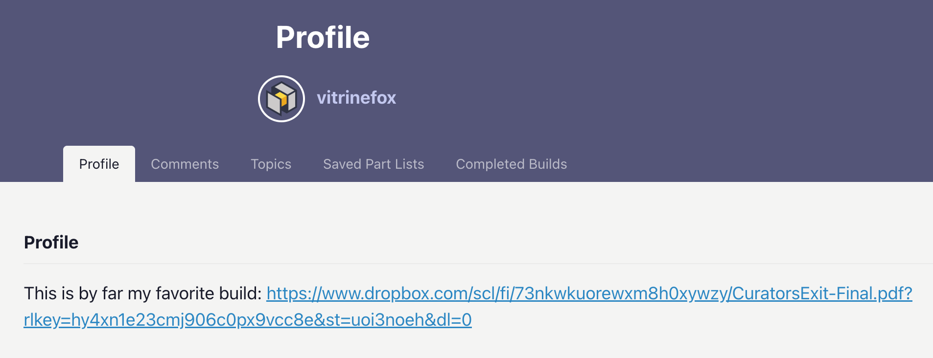 PCPartPicker profile with Dropbox link