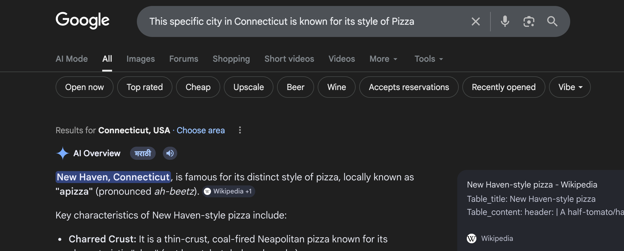 Google Search for Connecticut Pizza